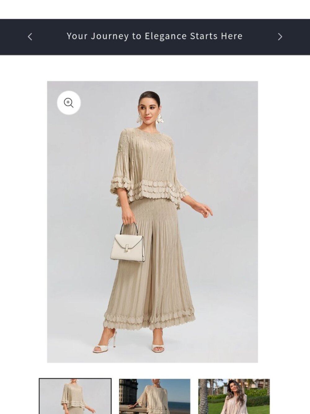 Hand-stitched floral beaded pleated pants suit